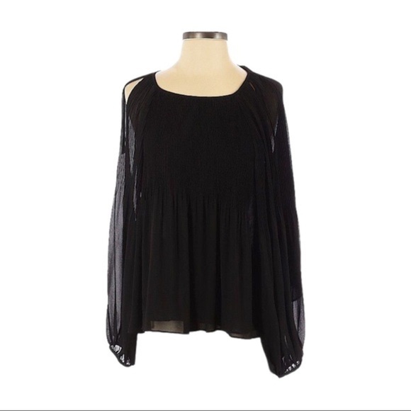 Pookie & Sebastian Accordion pleated Cutout Black Boho Peasant Blouse Size S - Picture 2 of 11
